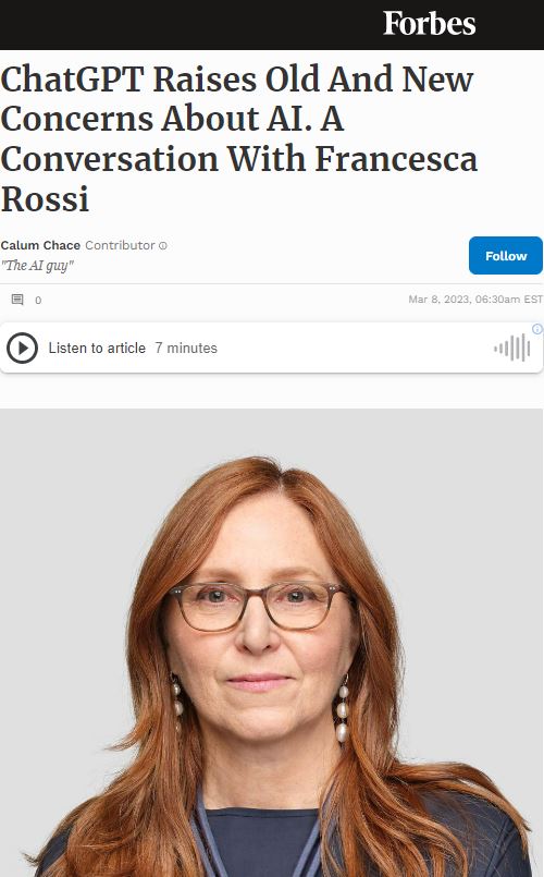 ChatGPT raises old and new concerns about AI. A conversation with Francesca Rossi